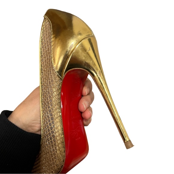 Christian Louboutin Follies Resille Glitter Fishnet High Heels Pumps Gold 8.5 - Picture 16 of 16